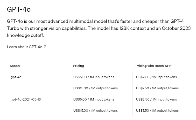 gpt-4o api pricing