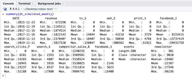 summary() in R